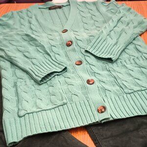Fashion Size XXL Teal Turquoise Cable Knit Cardigan
